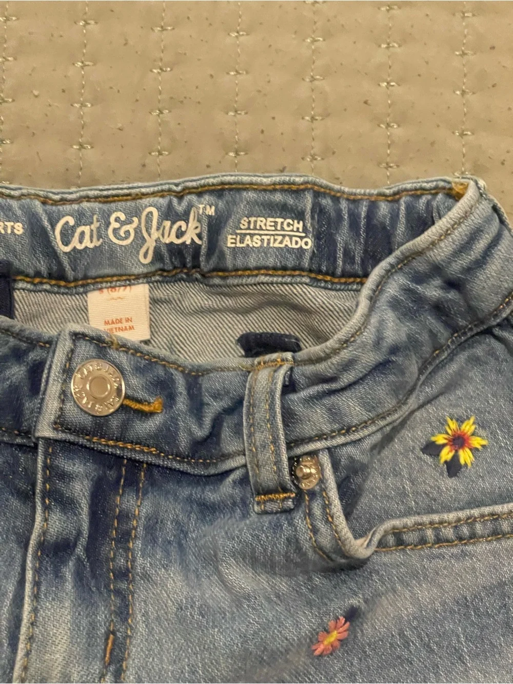 Cat & Jack Blue Denim Shorts with Embroidered Flowers